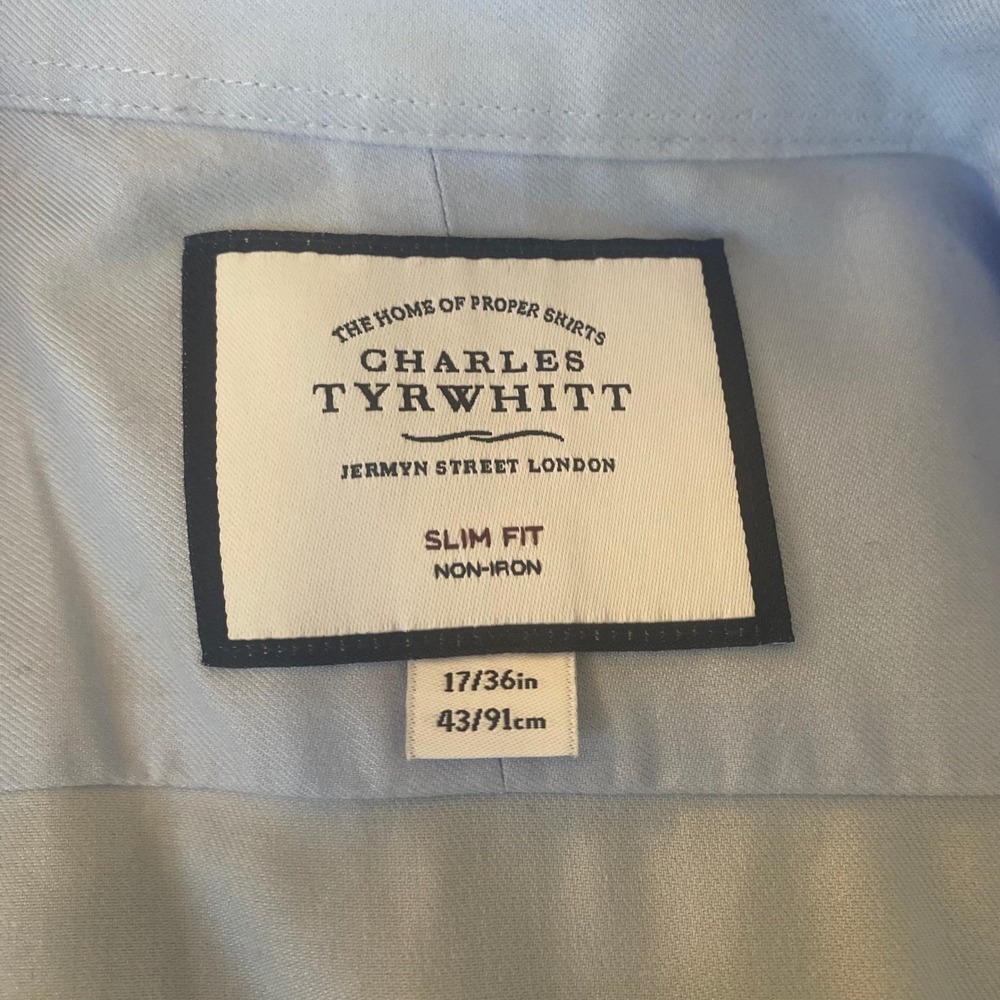Charles Tyrwhitt Mens Slim Fit Non Iron Light Blue Dress Shirt 17 36 - Picture 3 of 3